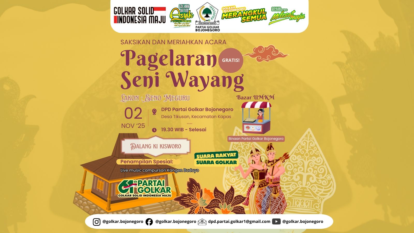 Wayang Kulit di HUT ke 61 partai Golkar: Merangkul Rakyat, Menggali Filosofi